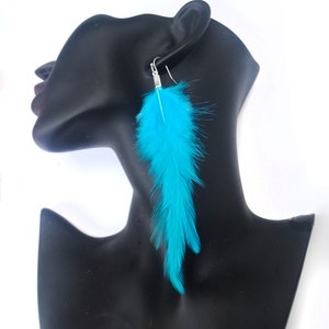 Real Feather earrings Light Sky Blue Turquoise blue feathers