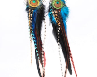 Peacock Feather Earrings made with real miniature peacock feathers Single or a Pair