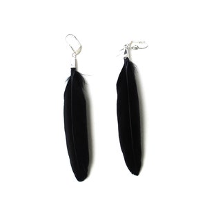 Real Feather Earrings Black Long Thin Duck Feathers Classic Plain Black Feather Earrings Simple and Stylish Light Weight Earrings Boho