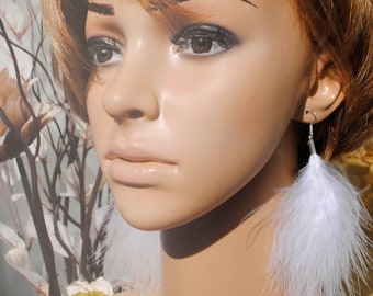 Fluffy White Feather Earrings Boho White wedding Marabou Feather Earrings Big Fluffy Feather Statement jewellery White Earrings Light