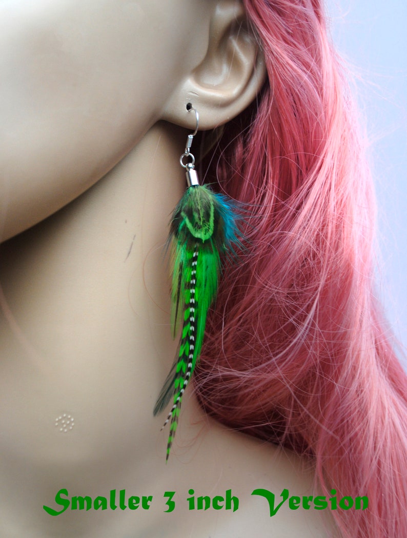 Fresh Green Feather Earrings Choice of Lengths Boho Earrings Woodlands Theme Real Feather Earrings Long Drop Feather Earrings Statement