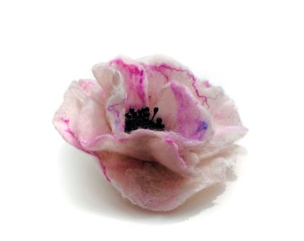 Pink and White Felt Flower Fascinator Dual Purpose Statement Brooch hair accessory Hand-felted pinky purple flower wool silk handmade flower