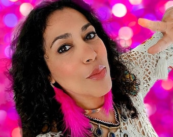 Fluffy Pink Marabou Feather Earrings: Magenta Statement Piece