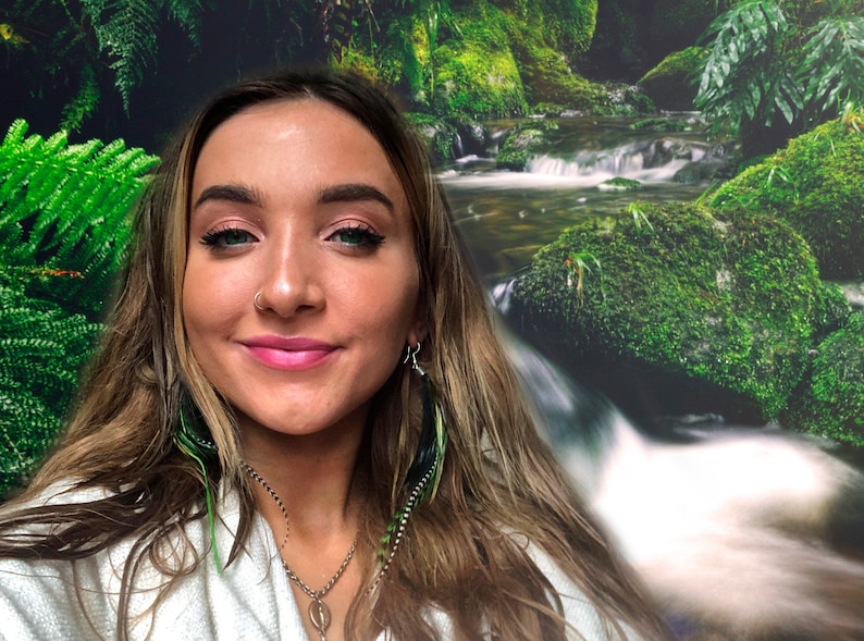 Fresh Green Feather Earrings Choice of Lengths Boho Earrings Woodlands Theme Real Feather Earrings Long Drop Feather Earrings Statement