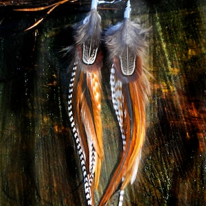 Real Feather Earrings Natural Colour Warm Brown Tan Pheasant and Rooster Feathers Natural feathers Long Feather Bunch Boho Feather earrings