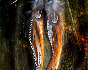Real Feather Earrings Natural Colour Warm Brown Tan Pheasant and Rooster Feathers Natural feathers Long Feather Bunch Boho Feather earrings
