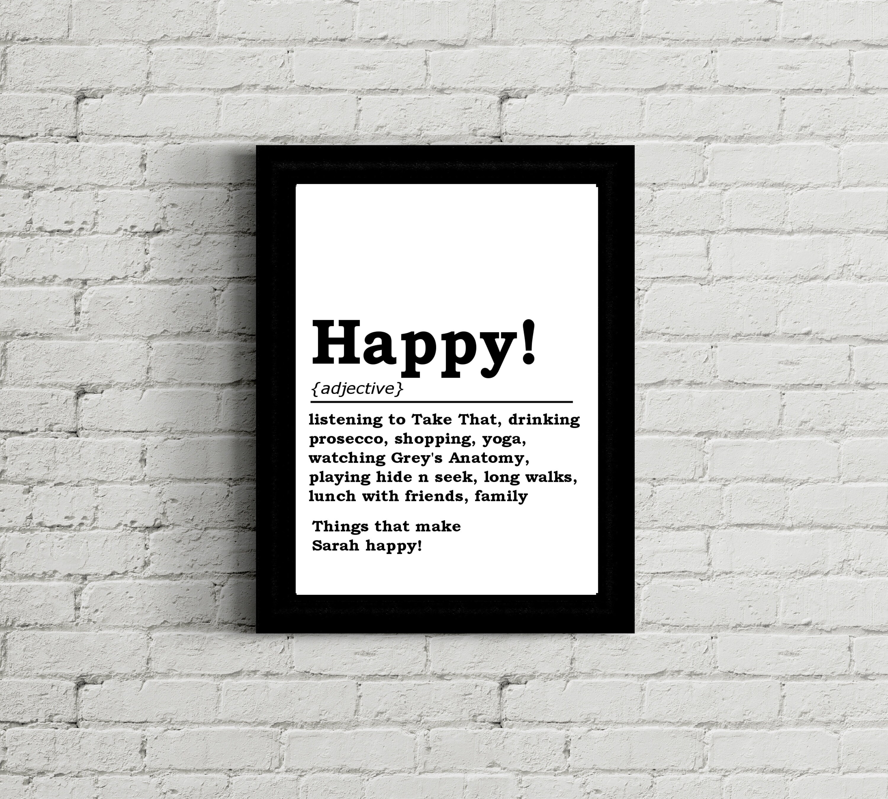 Framed Personalised 'happy' Definition Print A4 or Etsy