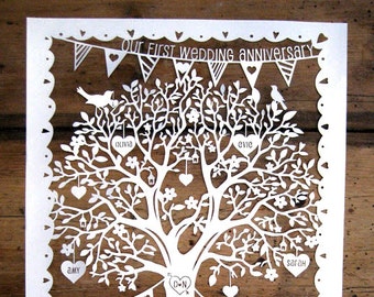 Family Tree / First Wedding Anniversary Papercut Template Printable PDF JPEG for handcutting & SVG file for Silhouette Cameo or Cricut