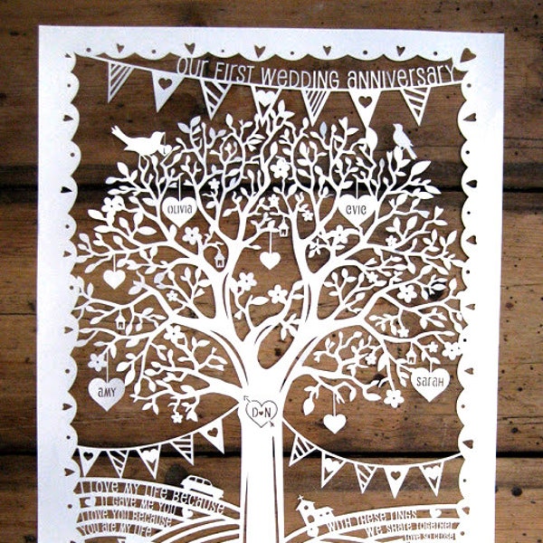 Family Tree / First Wedding Anniversary Papercut Template Printable PDF JPEG for handcutting & SVG file for Silhouette Cameo or Cricut