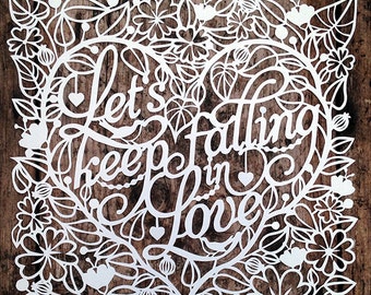 Papercut Template 'Let's Keep Falling In Love' Valentine's Gift PDF JPEG for handcutting & SVG file for Silhouette Cameo or Cricut