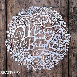 Kommerzielle Nutzung Weihnachten Papierschnitt Vorlage 'Merry and Bright' Geschenk PDF JPEG für Handschnitt & SVG-Datei für Silhouette Cameo oder Cricut