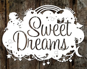 Commercial Use Papercut Template &#39;Sweet Dreams&#39; Childrens/New Baby Papercut PDF and SVG file for Silhouette Cameo