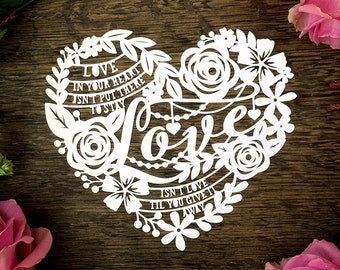 Papercut Template 'Love in your heart' Love Heart Valentines Wedding Anniversary PDF JPEG for handcut & SVG for Silhouette Cameo or Cricut