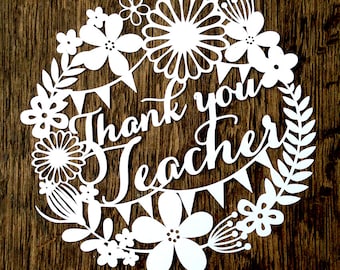 Thank You Teacher Papercut Template, DIY Card SVG PDF Jpeg