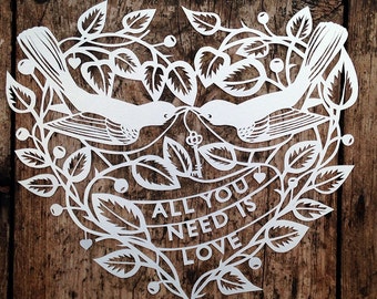 Alles wat je nodig hebt is Love Papercut-sjabloon, vogels en sleutel (pdf, SVG)