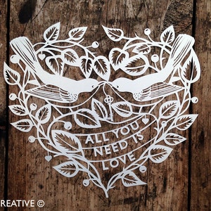 Commercial Use Papercut Template 'All You Need is Love' Valentine's PDF JPEG for handcutting & SVG file for Silhouette Cameo or Cricut