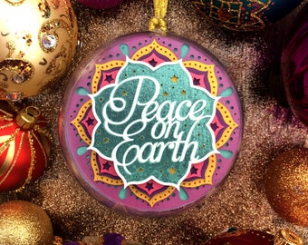 Papercut Template 'Peace On Earth' Bauble Ornament Decoration PDF JPEG for handcut & SVG for Silhouette Cameo or Cricut