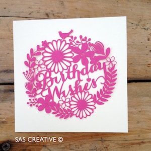 Papierschnitt-Vorlage 'Geburtstagswünsche' PDF Jpeg SVG Machen Sie Ihre eigenen DIY Feierkarten aus Samantha's Papercuts