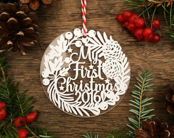 Baby's First Christmas Bauble Papercut Template (PDF, SVG)