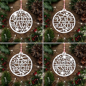 Juego de 4 plantillas de recortes de papel para uso comercial, adornos navideños, adornos en formato PDF, JPEG para cortar a mano y SVG para Silhouette Cameo o Cricut