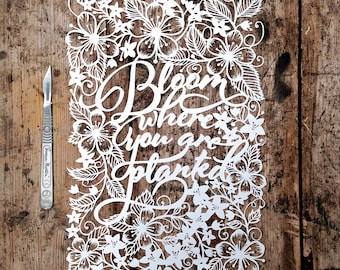 Commercial Use Papercut Template 'Bloom where you are planted' Printable PDF JPEG for handcutting & SVG file for Silhouette Cameo or Cricut