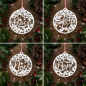 Juego de 4 plantillas de Papercut para uso comercial 'Esperanza, alegría, Navidad, paz' Adornos navideños PDF JPEG SVG para Silhouette Cameo o Cricut