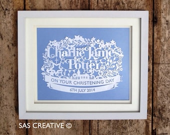 Personalized Christening Papercut Template, DIY Gift (pdf, svg, jpeg)