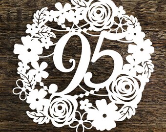Papercut Template Floral Wreath 95 Birthday Wedding Anniversary Decoration Card Making PDF JPEG for handcutting & SVG for Cutting Machines