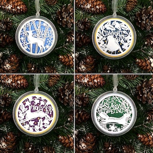 Set di 4 modelli di carta tagliata per uso commerciale, decorazione natalizia 3D, ornamento PDF JPEG per il taglio a mano e SVG per Silhouette Cameo o Cricut