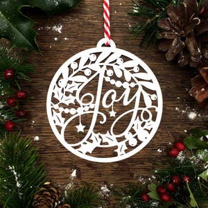 Plantilla de Papercut 'Joy' Adorno navideño decorativo en formato PDF JPEG para cortar a mano y SVG para Silhouette Cameo o Cricut