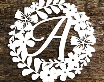Floral 'A' Papercut Template, New Baby Card, Wall Art (PDF, SVG)