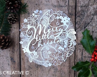 Christmas Papercut Template 'Merry Little Christmas'  PDF JPEG for handcutting & SVG file for Silhouette Cameo or Cricut