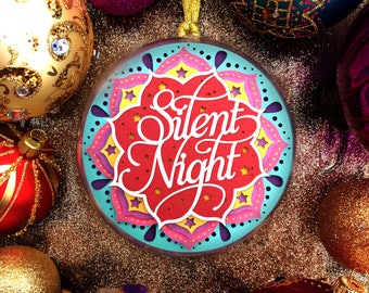 Papercut Template 'Silent Night' Bauble Ornament Decoration PDF JPEG for handcut & SVG for Silhouette Cameo or Cricut