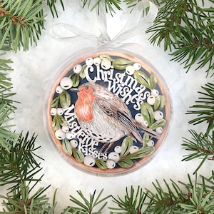 Créez vos propres voeux de Noël en papier découpé Robin boule de neige décoration PDF JPEG pour découpe à la main & SVG pour camée Silhouette ou Cricut