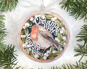 Make Your Own Papercut Christmas Wishes Robin Bauble Ornament Decoration PDF JPEG for handcut & SVG for Silhouette Cameo or Cricut