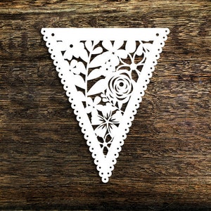 Papercut Template Floral Bunting New Baby Girl Wedding Decoration PDF JPEG for handcutting & SVG for Cutting Machines