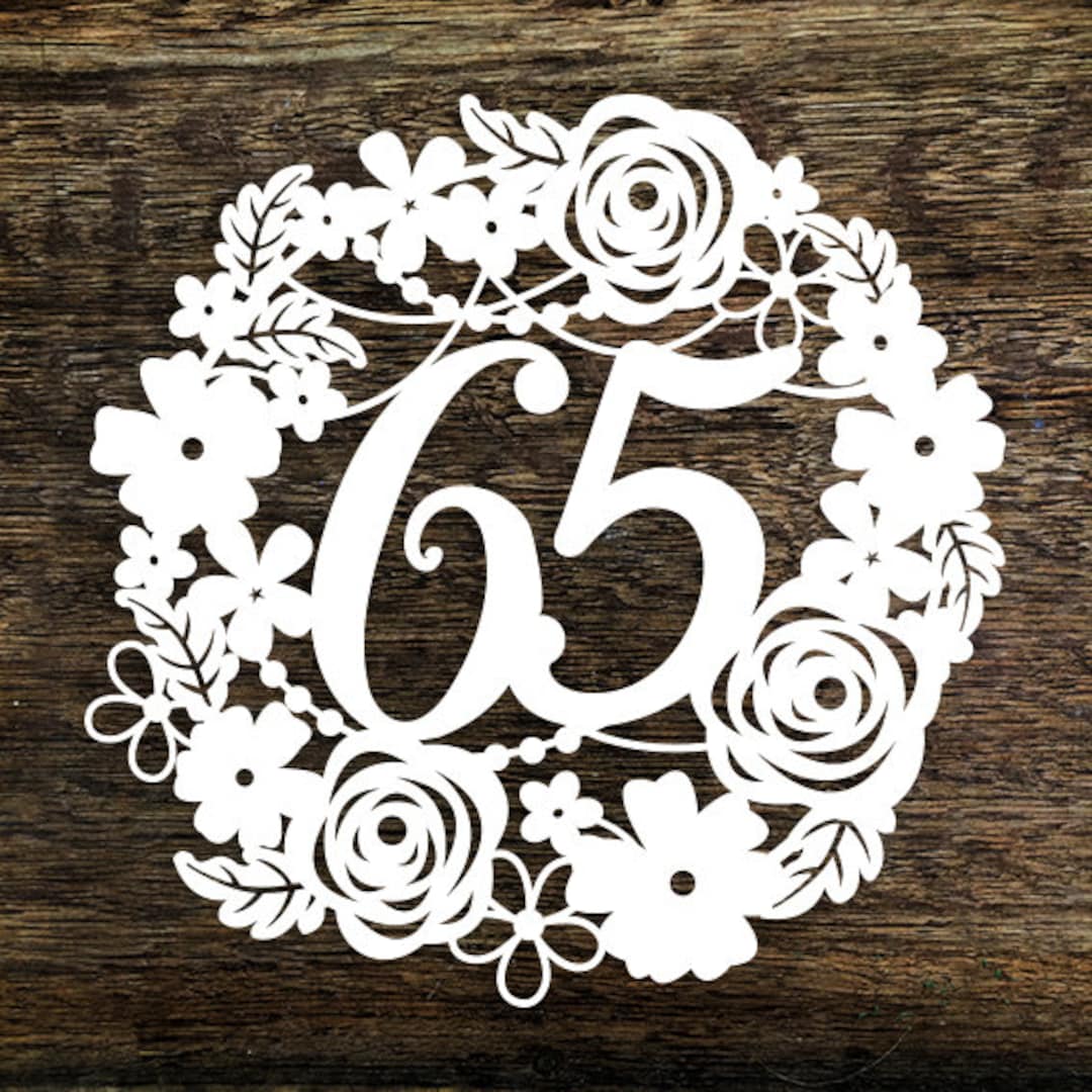 Papercut Template Floral Wreath 65 Birthday Wedding Anniversary ...