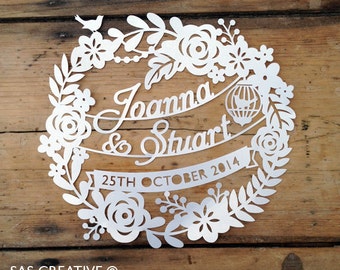 Papercut Template for Wedding Day / First Anniversary Celebration Gift PDF JPEG for handcutting & SVG file for Silhouette Cameo or Cricut