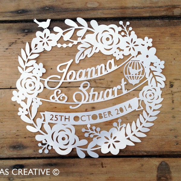 Papercut Template for Wedding Day / First Anniversary Celebration Gift PDF JPEG for handcutting & SVG file for Silhouette Cameo or Cricut