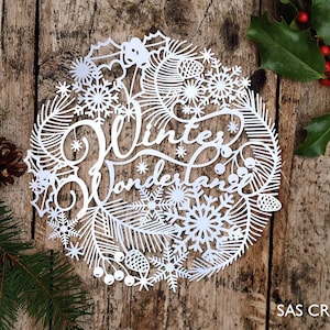 Papierschnitt Weihnachtsvorlage 'Winter Wonderland' PDF JPEG zum Handschneiden & SVG-Datei für Silhouette Cameo oder Cricut