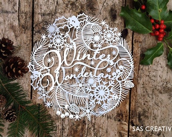 Christmas Papercut Template 'Winter Wonderland' PDF JPEG for handcutting & SVG file for Silhouette Cameo or Cricut