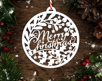 Commercial Use Papercut Template 'Merry Christmas' Bauble Ornament Decoration PDF JPEG for handcut & SVG for Silhouette Cameo or Cricut