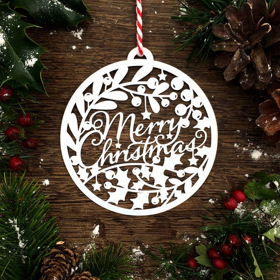 Papercut Template Merry Christmas Bauble Ornament Etsy