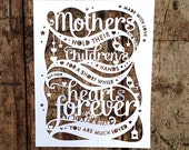 PRINTED Papercut Template 'Mother's Hold Their Childrens Hands' Mother's Day, Mum, cut your own papercut
