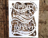 PRINTED Papercut Template 'Mother's Hold Their Childrens Hands' Mother's Day, Mum, cut your own papercut