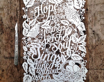 Commercial Use Papercut Template &#39;Hope is the thing with feathers&#39; Baby PDF JPEG for handcutting & SVG file for Silhouette Cameo or Cricut