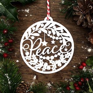 Plantilla de Papercut 'Paz' Adorno navideño decorativo en formato PDF JPEG para cortar a mano y SVG para Silhouette Cameo o Cricut