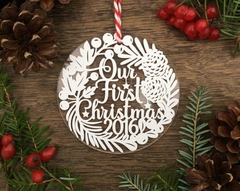 Our First Christmas Bauble Papercut Template Gift Wedding / Anniversary PDF Jpeg SVG from Samantha's Papercuts