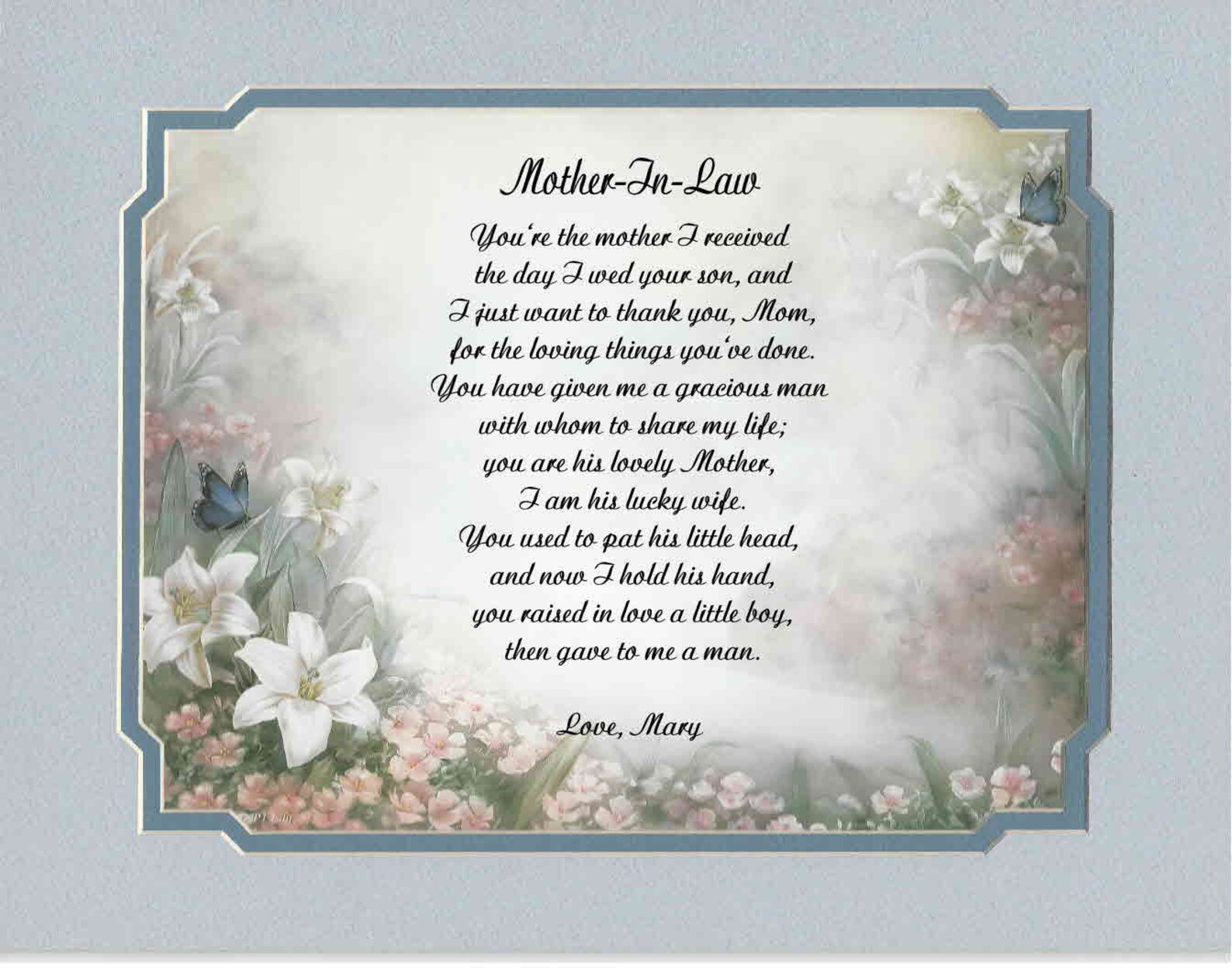 Personalized Poem For MotherInLaw Gift For Mother's Day Etsy