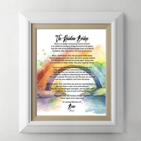 Sympathy Pet Memorial Poem Gift Print The Rainbow Bridge Digital Download Loss of Pet